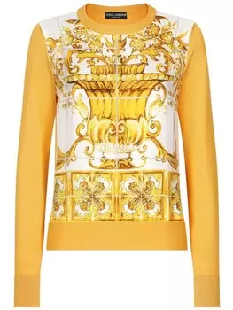 Dolce & Gabbana шелковый свитер с узором Majolica, желтый