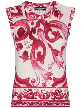 Dolce & Gabbana шелковый топ с принтом Maiolica, нейтральный цвет