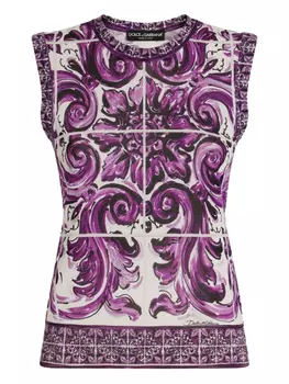 Dolce & Gabbana шелковый топ с принтом Majolica, белый