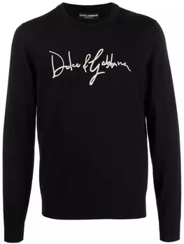 Dolce & Gabbana шерстяной джемпер с вышитым логотипом, черный