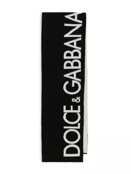 Dolce & Gabbana шерстяной шарф вязки интарсия с логотипом, черный
