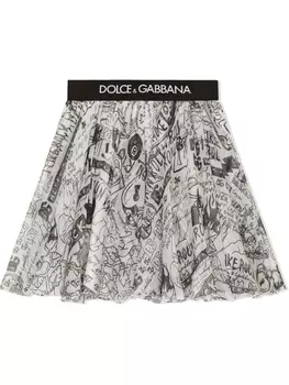 Dolce & Gabbana шифоновая юбка с принтом граффити, белый