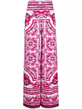 Dolce & Gabbana широкие брюки с принтом Majolica, белый