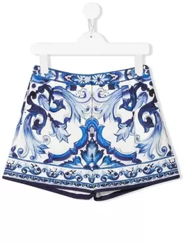 Dolce & Gabbana шорты с завышенной талией и принтом Majolica, синий