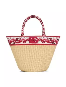 Dolce & Gabbana соломенная сумка на плечо с принтом Majolica, нейтральный цвет