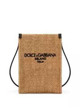 Dolce & Gabbana соломенная сумка на плечо с вышитым логотипом, нейтральный цвет