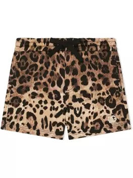 Dolce & Gabbana спортивные шорты с леопардовым принтом, коричневый