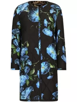 Dolce & Gabbana стеганое пальто с цветочным принтом, черный