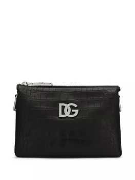 Dolce & Gabbana сумка через плечо с тиснением под крокодила и логотипом, черный