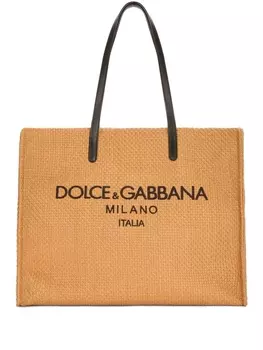 Dolce & Gabbana сумка-шопер с вышитым логотипом, нейтральный цвет