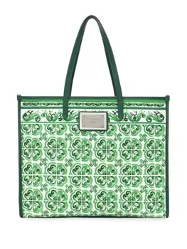 Dolce & Gabbana сумка-тоут из холста с принтом майолика, зеленый