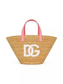 Dolce & Gabbana сумка-тоут из рафии с вышитым логотипом, нейтральный цвет