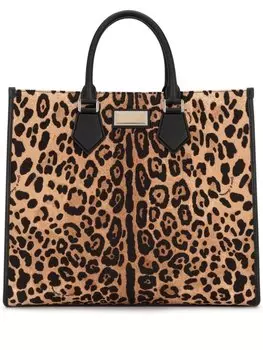 Dolce & Gabbana сумка-тоут с леопардовым принтом, коричневый