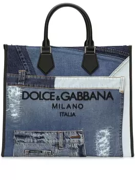 Dolce & Gabbana сумка-тоут с вышитым логотипом, синий