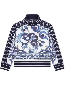Dolce & Gabbana толстовка на молнии с принтом Majolica, синий