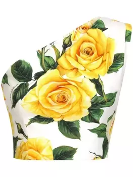 Dolce & Gabbana топ на одно плечо с цветочным принтом, белый