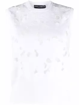 Dolce & Gabbana топ с цветочной вышивкой, белый