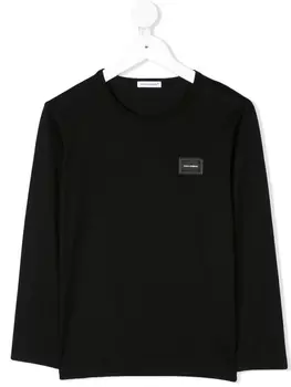Dolce & Gabbana топ с длинными рукавами и бляшкой с логотипом, черный