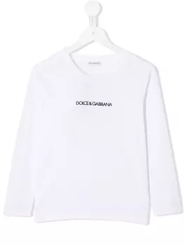 Dolce & Gabbana топ с длинными рукавами и логотипом, белый