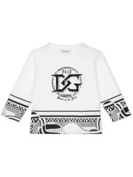 Dolce & Gabbana топ с длинными рукавами и логотипом, белый