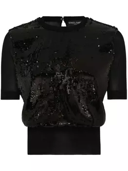 Dolce & Gabbana топ с короткими рукавами и пайетками, черный