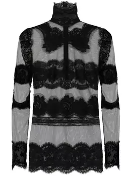 Dolce & Gabbana топ с кружевными вставками и высоким воротником, черный