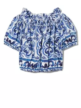 Dolce & Gabbana топ с открытыми плечами и принтом Majolica, синий