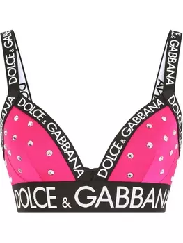 Dolce & Gabbana топ с пайетками и логотипом, розовый