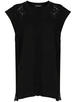 Dolce & Gabbana топ с рукавами кап и кружевом, черный