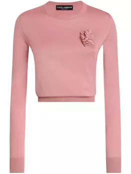 Dolce & Gabbana трикотажный топ с цветочной аппликацией, розовый