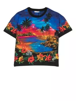 Dolce & Gabbana tropical-print cotton T-shirt, синий