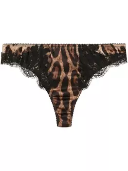 Dolce & Gabbana трусы-стринги с леопардовым принтом, коричневый