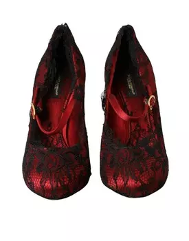 Dolce & Gabbana Туфли Мэри Джейн с цветочным кружевом Женская обувь, цвет Black And Red