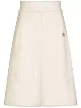 Dolce & Gabbana твидовая юбка миди с разрезом спереди, белый