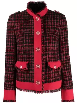 Dolce & Gabbana твидовый пиджак в клетку с бахромой, черный