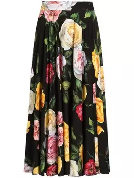 Dolce & Gabbana юбка макси с цветочным принтом, черный