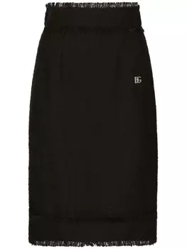 Dolce & Gabbana юбка миди из твида с DG-бляшкой, черный