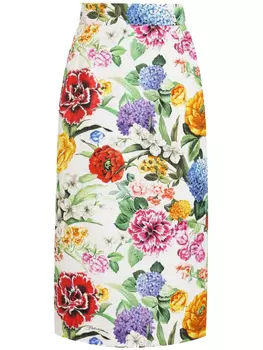 Dolce & Gabbana юбка миди с цветочным принтом, белый