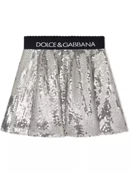 Dolce & Gabbana юбка миди с пайетками и логотипом, серебристый