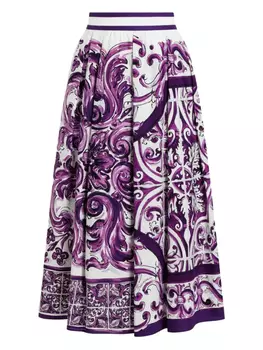 Dolce & Gabbana юбка миди с принтом Majolica, белый