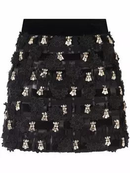 Dolce & Gabbana юбка мини с цветочной аппликацией, черный