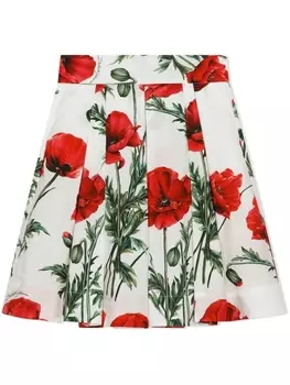 Dolce & Gabbana юбка с цветочным принтом и складками, белый