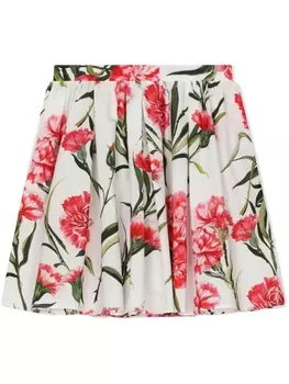 Dolce & Gabbana юбка с цветочным принтом и складками, белый