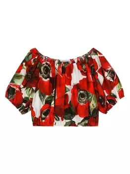 Dolce & Gabbana укороченная блузка с принтом Anemone, белый