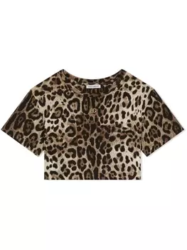 Dolce & Gabbana укороченная футболка с леопардовым принтом, коричневый