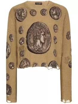 Dolce & Gabbana укороченный джемпер с эффектом потертости, нейтральный цвет