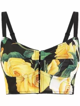 Dolce & Gabbana укороченный топ-бралетт с цветочным принтом, черный