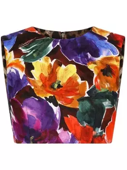Dolce & Gabbana укороченный топ с цветочным принтом, фиолетовый