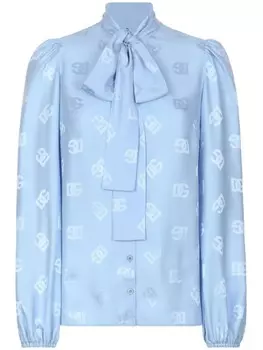 Dolce & Gabbana жаккардовая рубашка с бантом и монограммой, синий