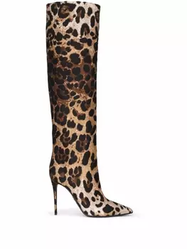 Dolce & Gabbana жаккардовые сапоги с леопардовым принтом, коричневый